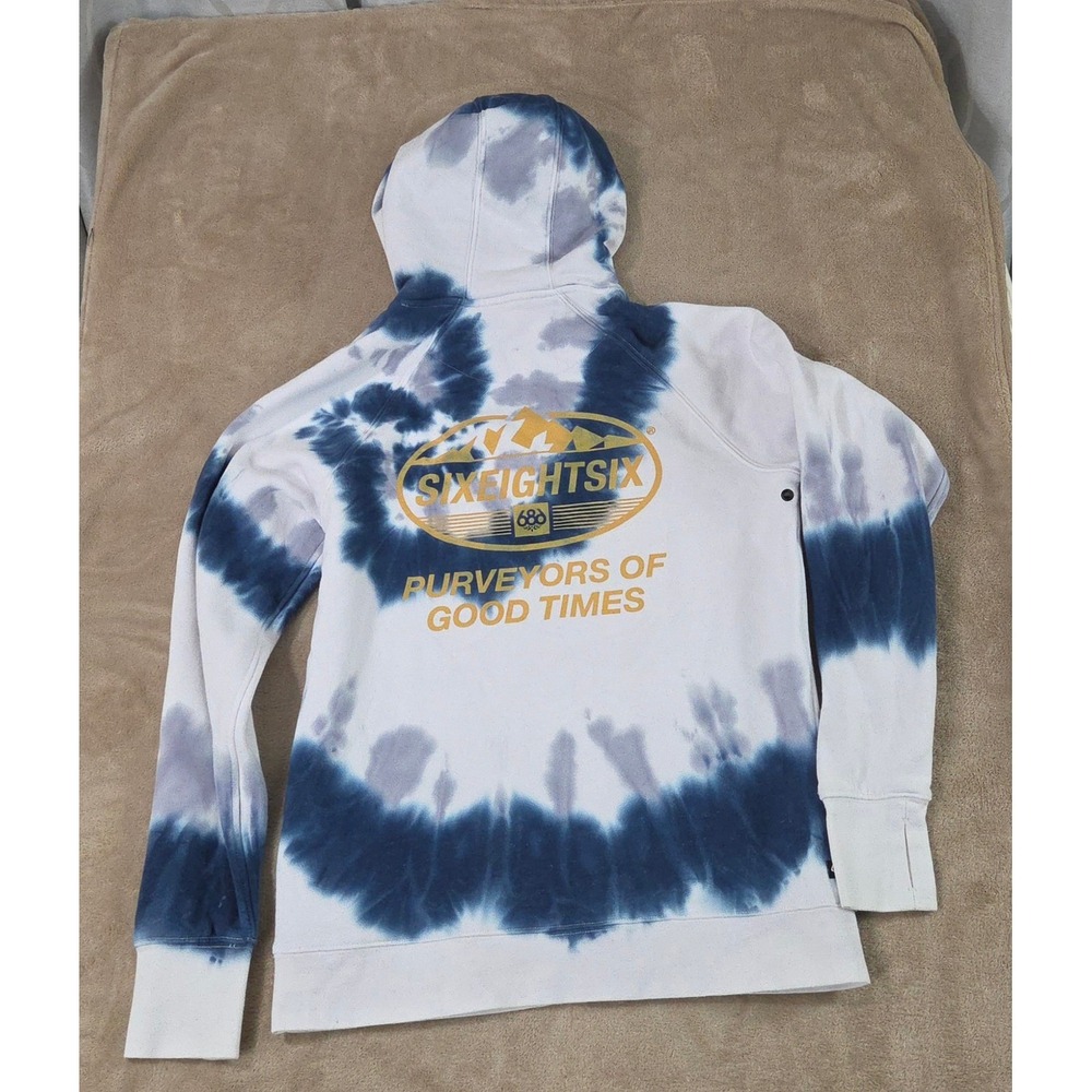 686 Purveyors Of Good Times Sweatshirt Men‎ Small Tie Dye White Blue Face Cover